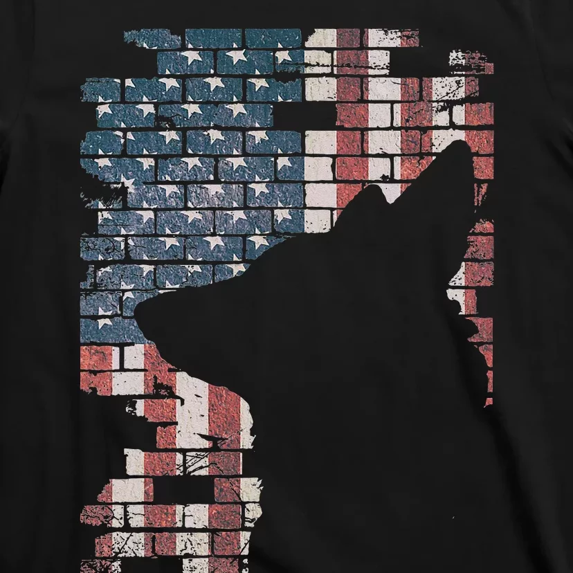 Police Officer K9 Dog Shep PD American Flag Silhouette Print T-Shirt