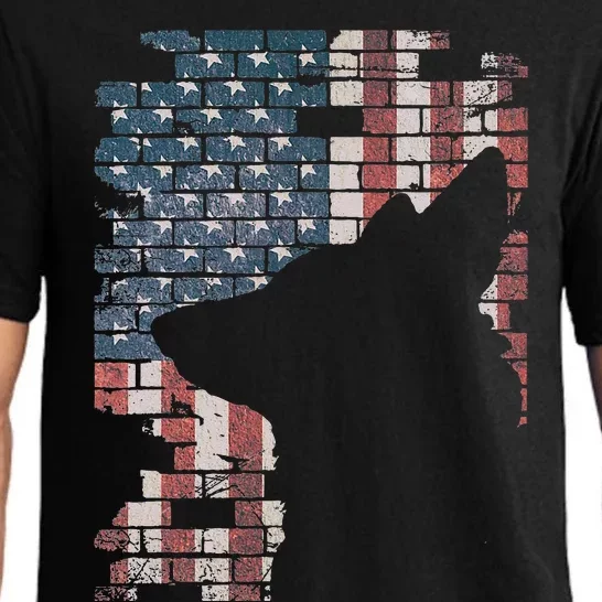 Police Officer K9 Dog Shep PD American Flag Silhouette Print Pajama Set