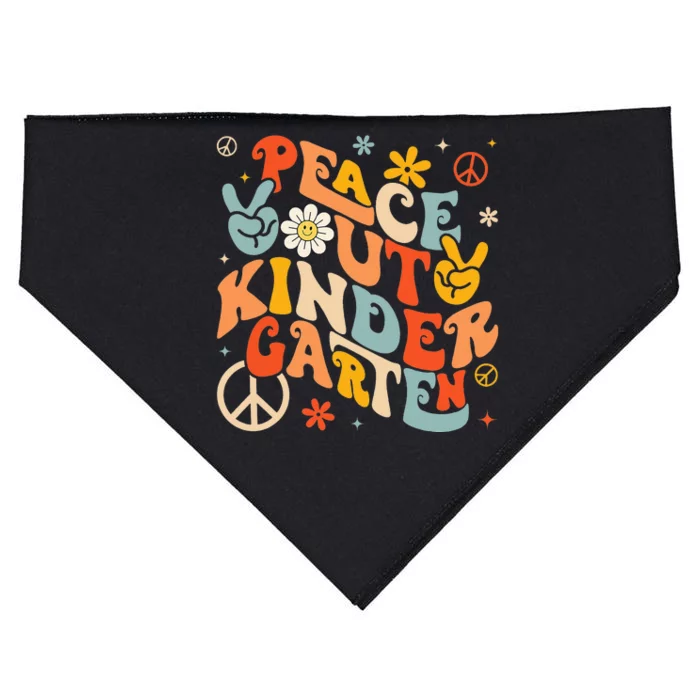 Peace Out Kindergarten Last Day Of School Happy Daisy Face USA-Made Doggie Bandana