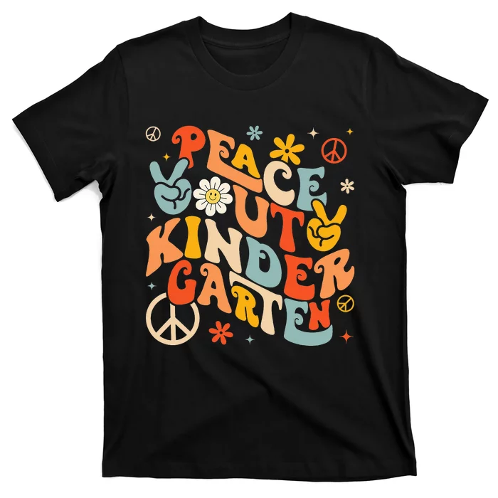 Peace Out Kindergarten Last Day Of School Happy Daisy Face T-Shirt