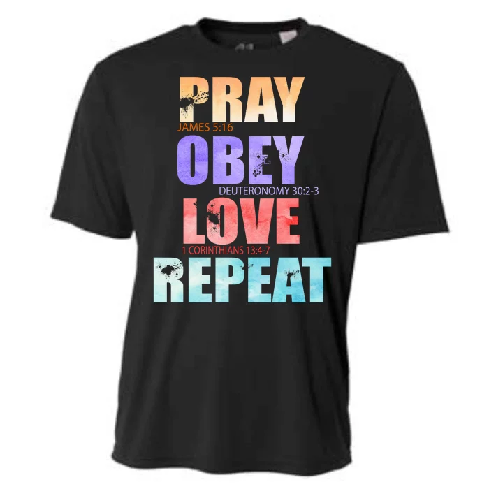 Pray Obey Love Repeat Christian Bible Quote Cooling Performance Crew T-Shirt