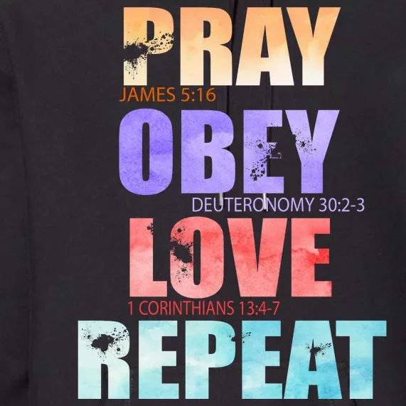 Pray Obey Love Repeat Christian Bible Quote Premium Hoodie