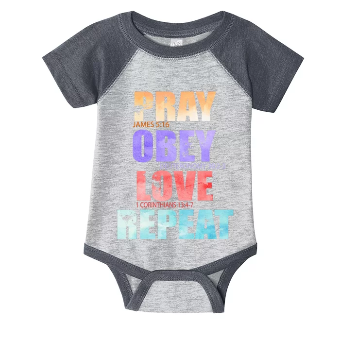 Pray Obey Love Repeat Christian Bible Quote Infant Baby Jersey Bodysuit