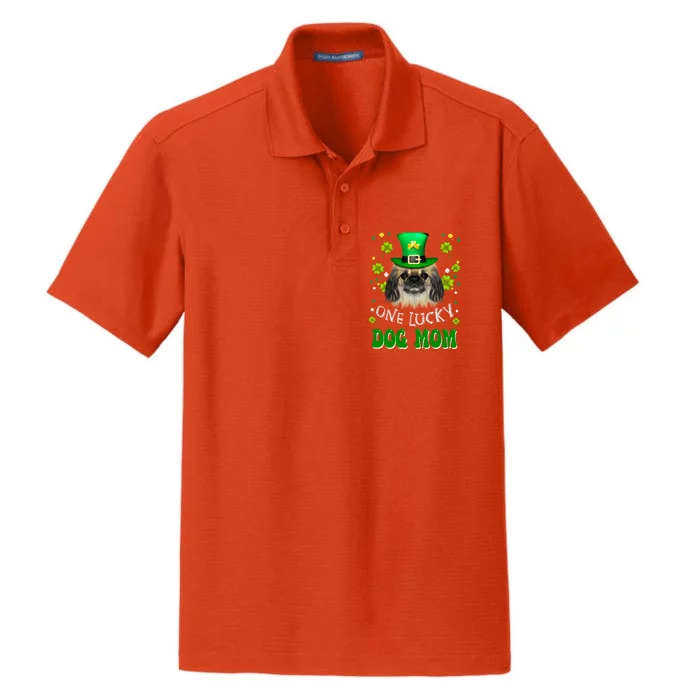 Pekingese One Lucky Dog Mom Funny Dogs Lover St Patricks Day Gift Dry Zone Grid Performance Polo