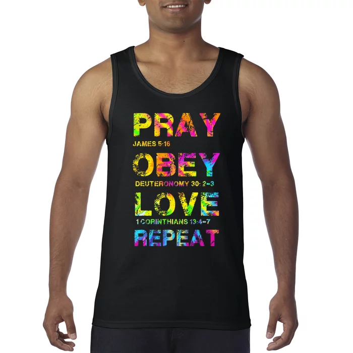 Pray Obey Love Repeat Bible Verse Christian Bible Quote Tank Top