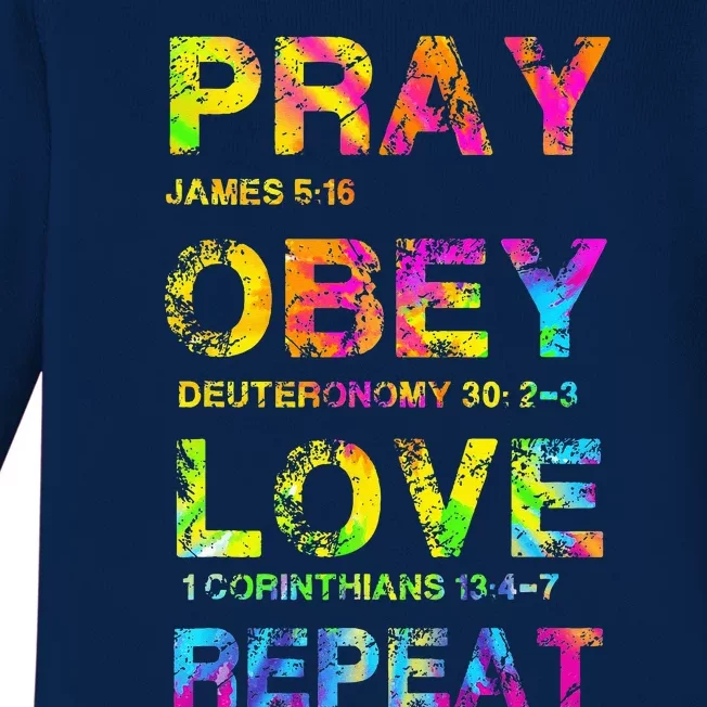 Pray Obey LoveRepeat Bible Verse Christian Bible Quote Baby Long Sleeve Bodysuit