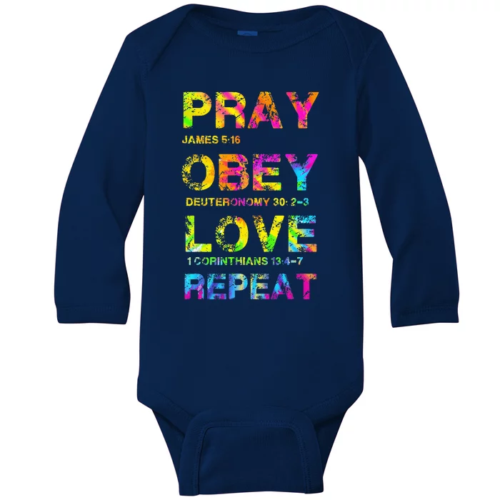 Pray Obey LoveRepeat Bible Verse Christian Bible Quote Baby Long Sleeve Bodysuit