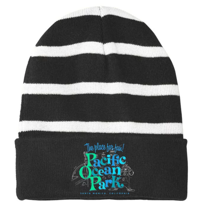 Pacific Ocean Los Angeles Park Retro Vintage Striped Beanie with Solid Band