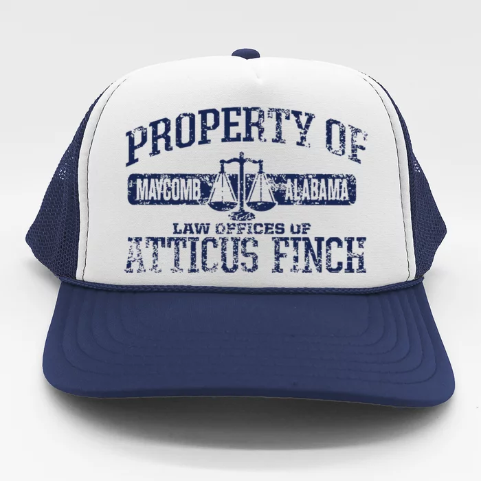 Property Of Law Offices Of Atticus Finch Maycomb Distressed Trucker Hat