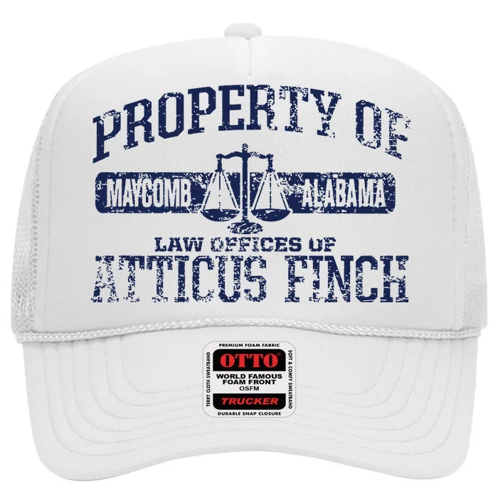 Property Of Law Offices Of Atticus Finch Maycomb Distressed High Crown Mesh Trucker Hat