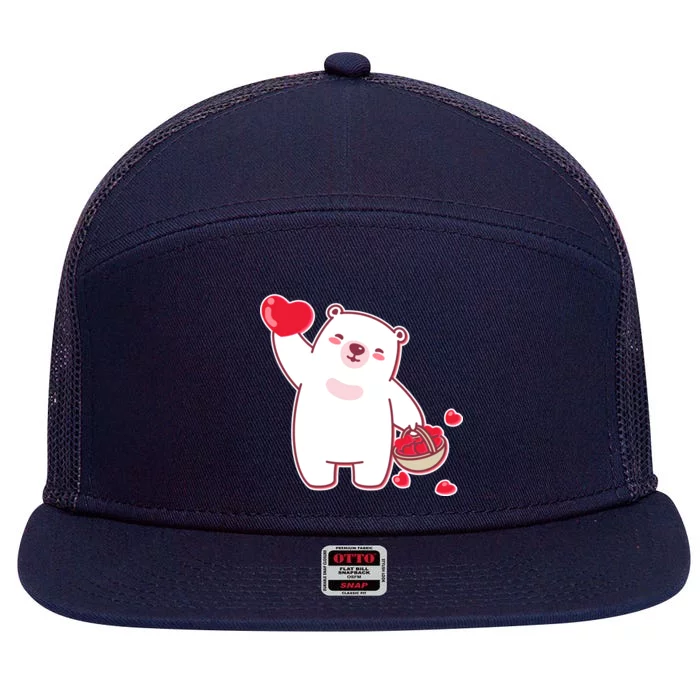 Polar Bear Cute Valentines Day Love 7 Panel Mesh Trucker Snapback Hat