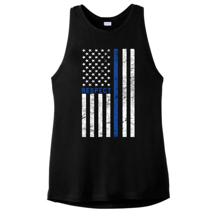 Police American Flag Respect The Blue Ladies Tri-Blend Wicking Tank