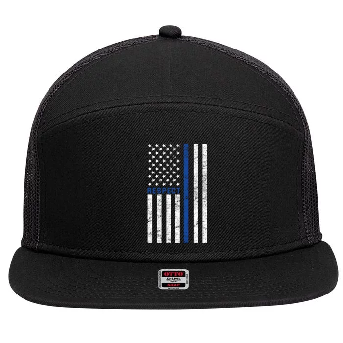 Police American Flag Respect The Blue 7 Panel Mesh Trucker Snapback Hat