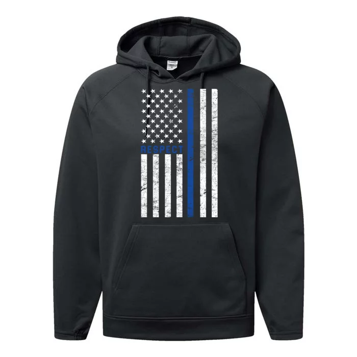 Police American Flag Respect The Blue Performance Fleece Hoodie