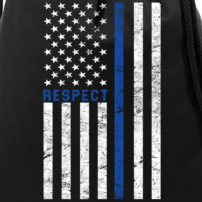 Police American Flag Respect The Blue Drawstring Bag