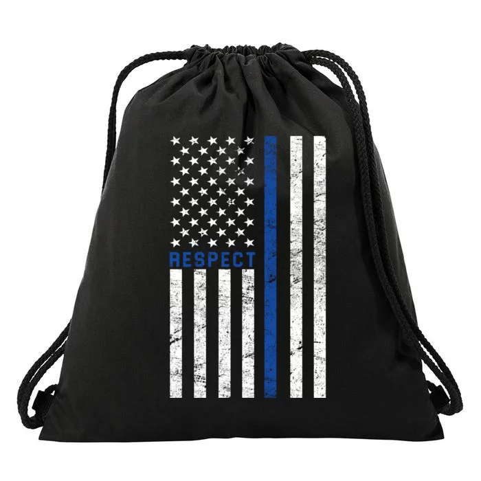 Police American Flag Respect The Blue Drawstring Bag