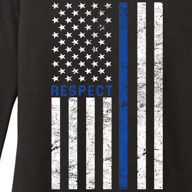 Police American Flag Respect The Blue Womens CVC Long Sleeve Shirt