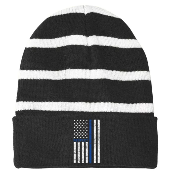 Police American Flag Respect The Blue Striped Beanie with Solid Band