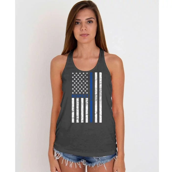 Police American Flag Respect The Blue Women's Knotted Racerback Tank