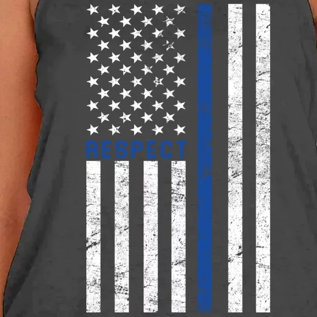 Police American Flag Respect The Blue Women's Knotted Racerback Tank