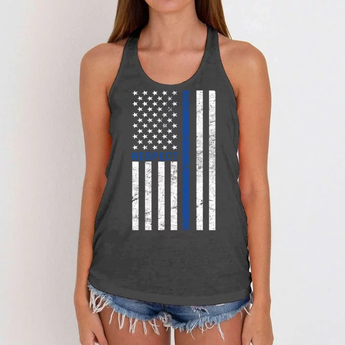 Police American Flag Respect The Blue Women's Knotted Racerback Tank