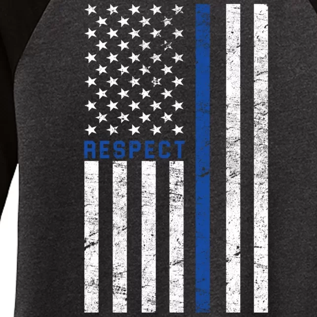 Police American Flag Respect The Blue Women's Tri-Blend 3/4-Sleeve Raglan Shirt