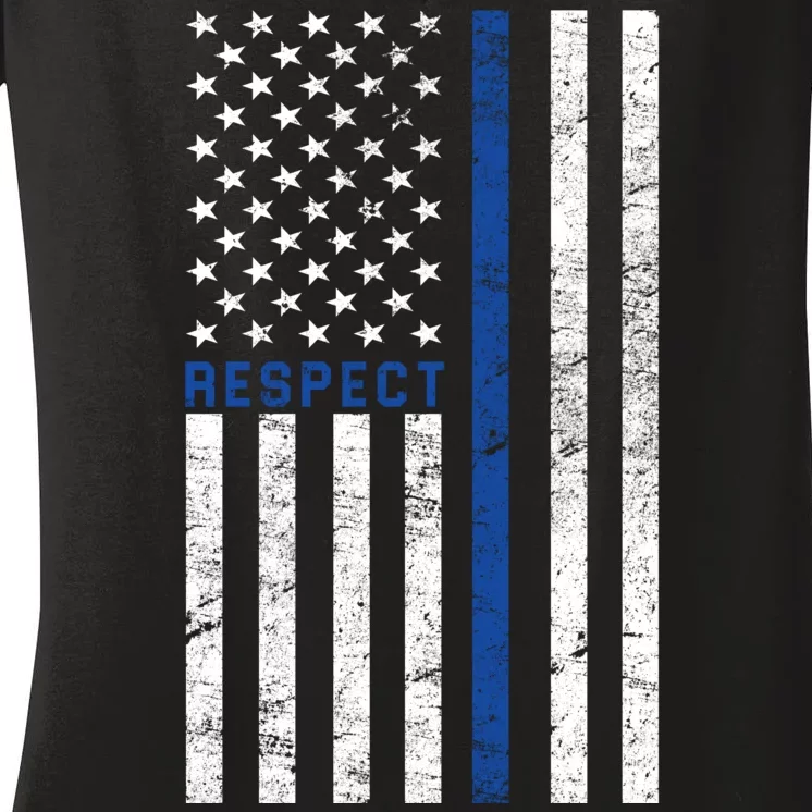 Police American Flag Respect The Blue Women's V-Neck T-Shirt