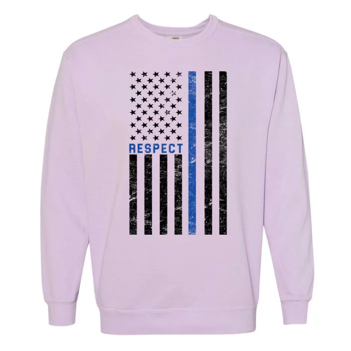 Police American Flag Respect The Blue Garment-Dyed Sweatshirt