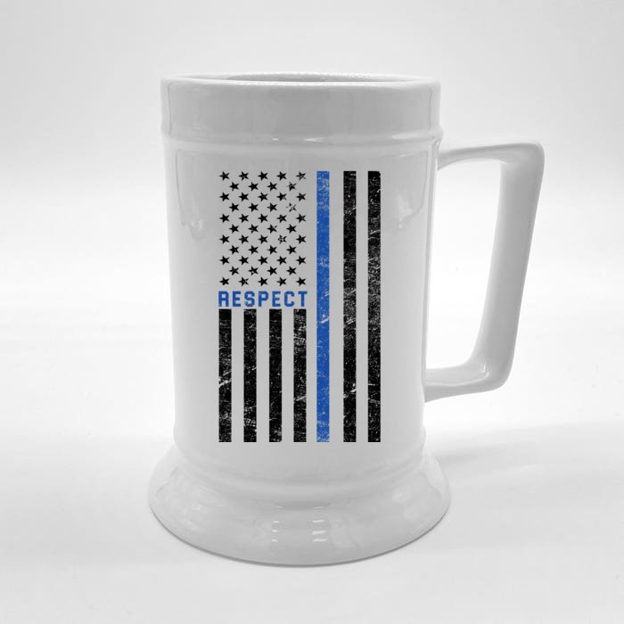 Police American Flag Respect The Blue Front & Back Beer Stein