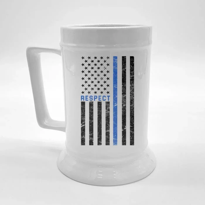 Police American Flag Respect The Blue Front & Back Beer Stein