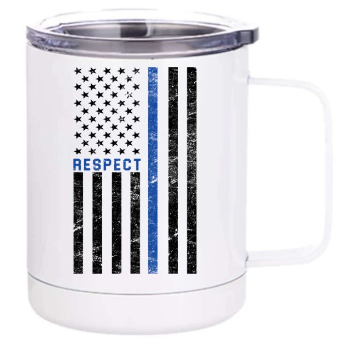 Police American Flag Respect The Blue Front & Back 12oz Stainless Steel Tumbler Cup