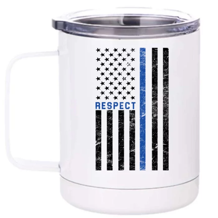 Police American Flag Respect The Blue Front & Back 12oz Stainless Steel Tumbler Cup