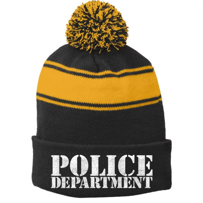 Police Department Logo Stripe Pom Pom Beanie