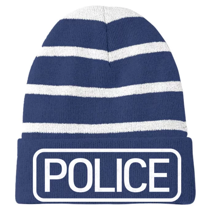 Police Distressed Logo Striped Beanie with Solid Band