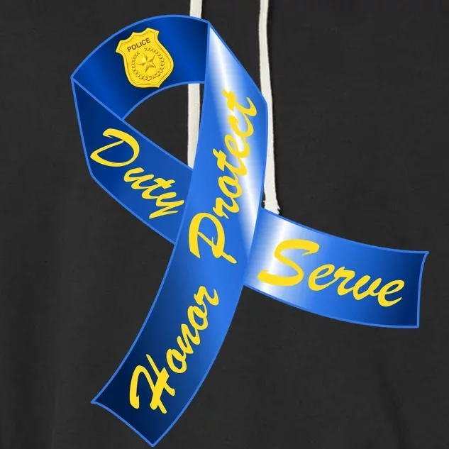 Police Duty Honor Protect Serve Ribbon Garment-Dyed Fleece Hoodie