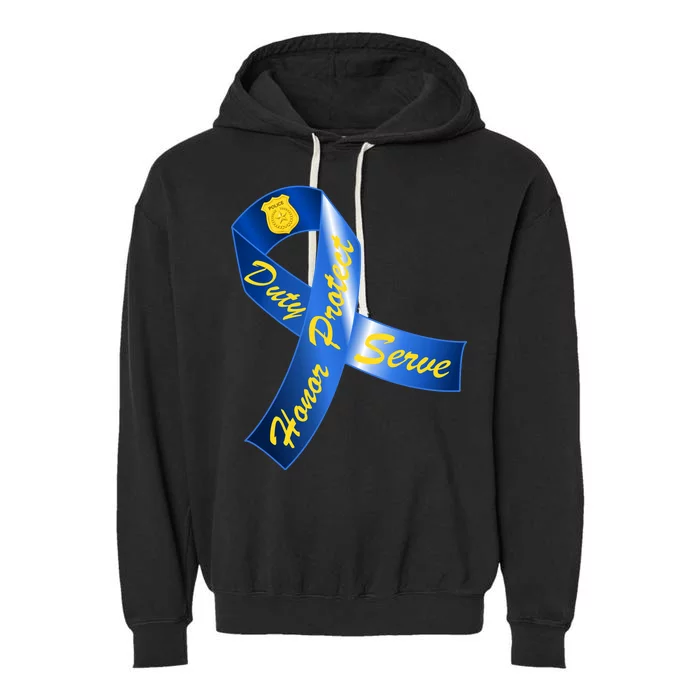 Police Duty Honor Protect Serve Ribbon Garment-Dyed Fleece Hoodie