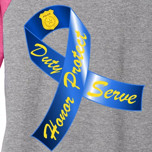 Police Duty Honor Protect Serve Ribbon Women's Tri-Blend 3/4-Sleeve Raglan Shirt