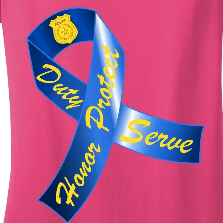 Police Duty Honor Protect Serve Ribbon Women's V-Neck T-Shirt