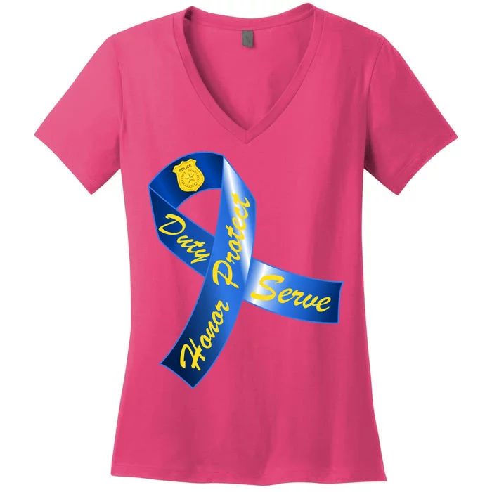 Police Duty Honor Protect Serve Ribbon Women's V-Neck T-Shirt