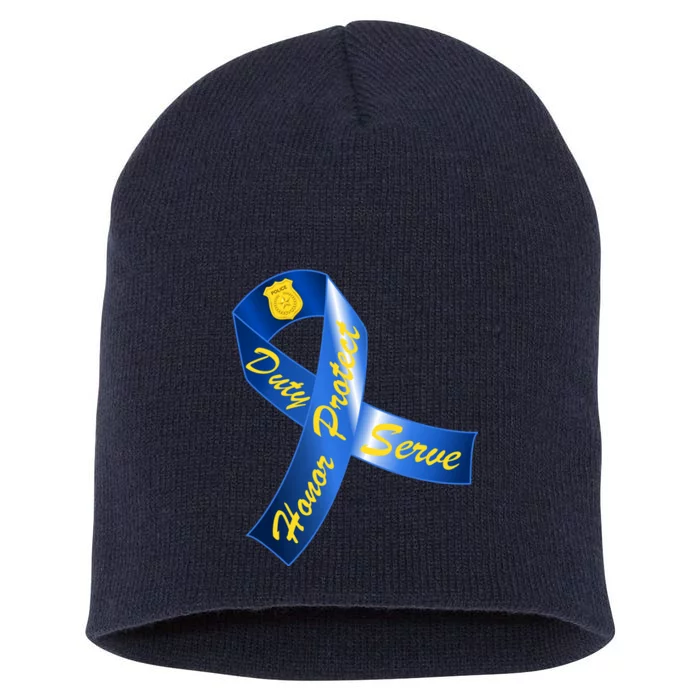 Police Duty Honor Protect Serve Ribbon Short Acrylic Beanie