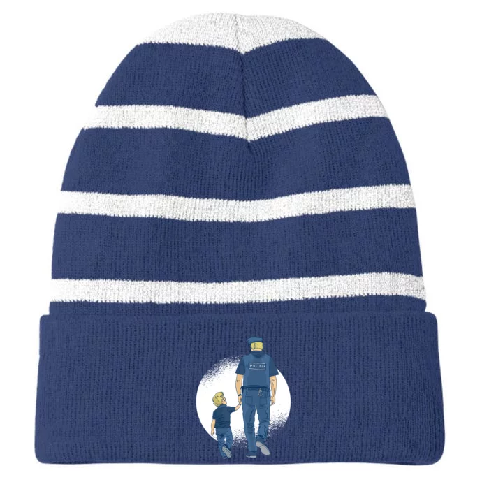 Police Father Striped Beanie with Solid Band