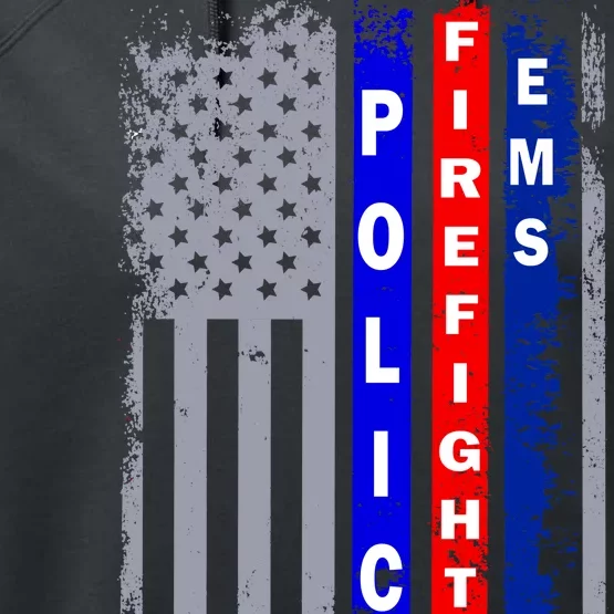 Police Firefighter EMS American Flag Performance Fleece Hoodie