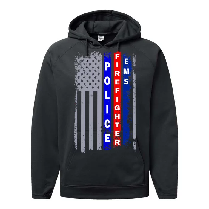 Police Firefighter EMS American Flag Performance Fleece Hoodie