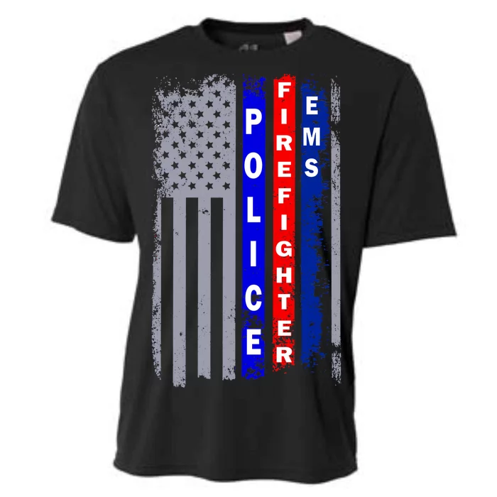 Police Firefighter EMS American Flag Cooling Performance Crew T-Shirt