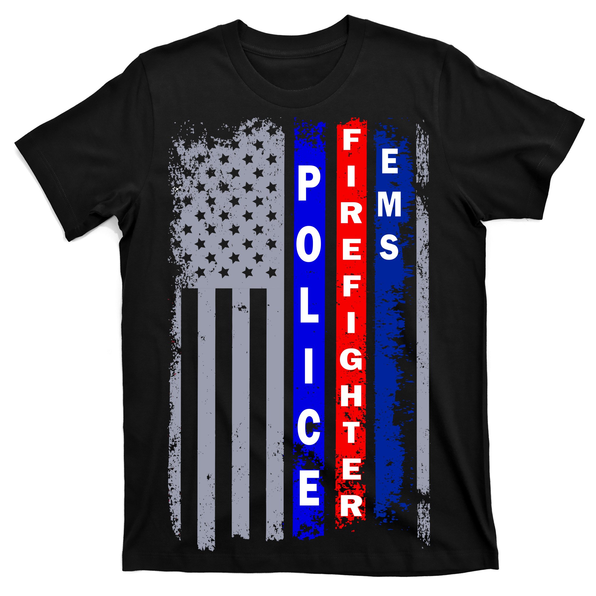 Police Firefighter EMS American Flag T-Shirt