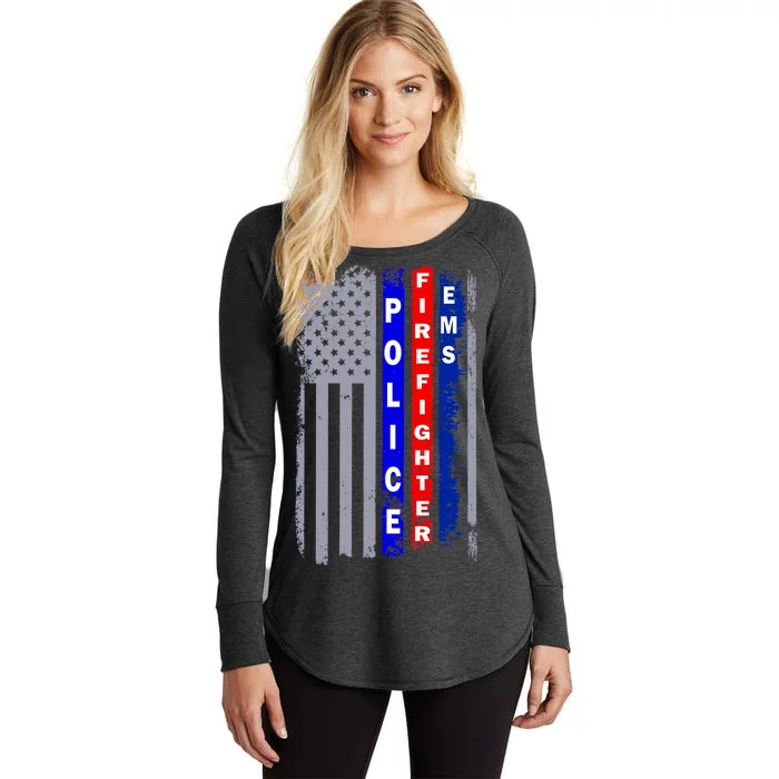 Police Firefighter EMS American Flag Women's Perfect Tri Tunic Long Sleeve Shirt