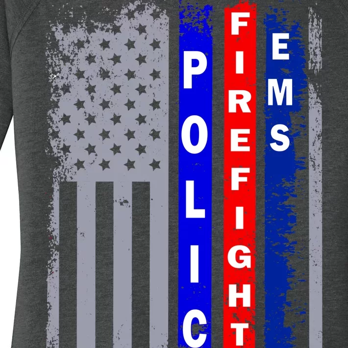 Police Firefighter EMS American Flag Women's Perfect Tri Tunic Long Sleeve Shirt