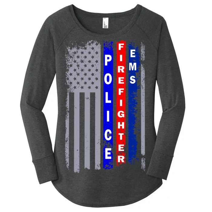 Police Firefighter EMS American Flag Women's Perfect Tri Tunic Long Sleeve Shirt