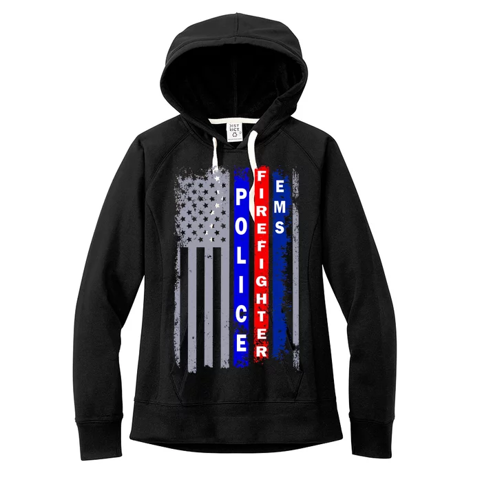 Police Firefighter EMS American Flag Women's Fleece Hoodie