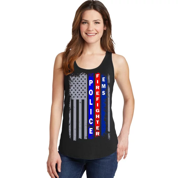 Police Firefighter EMS American Flag Ladies Essential Tank